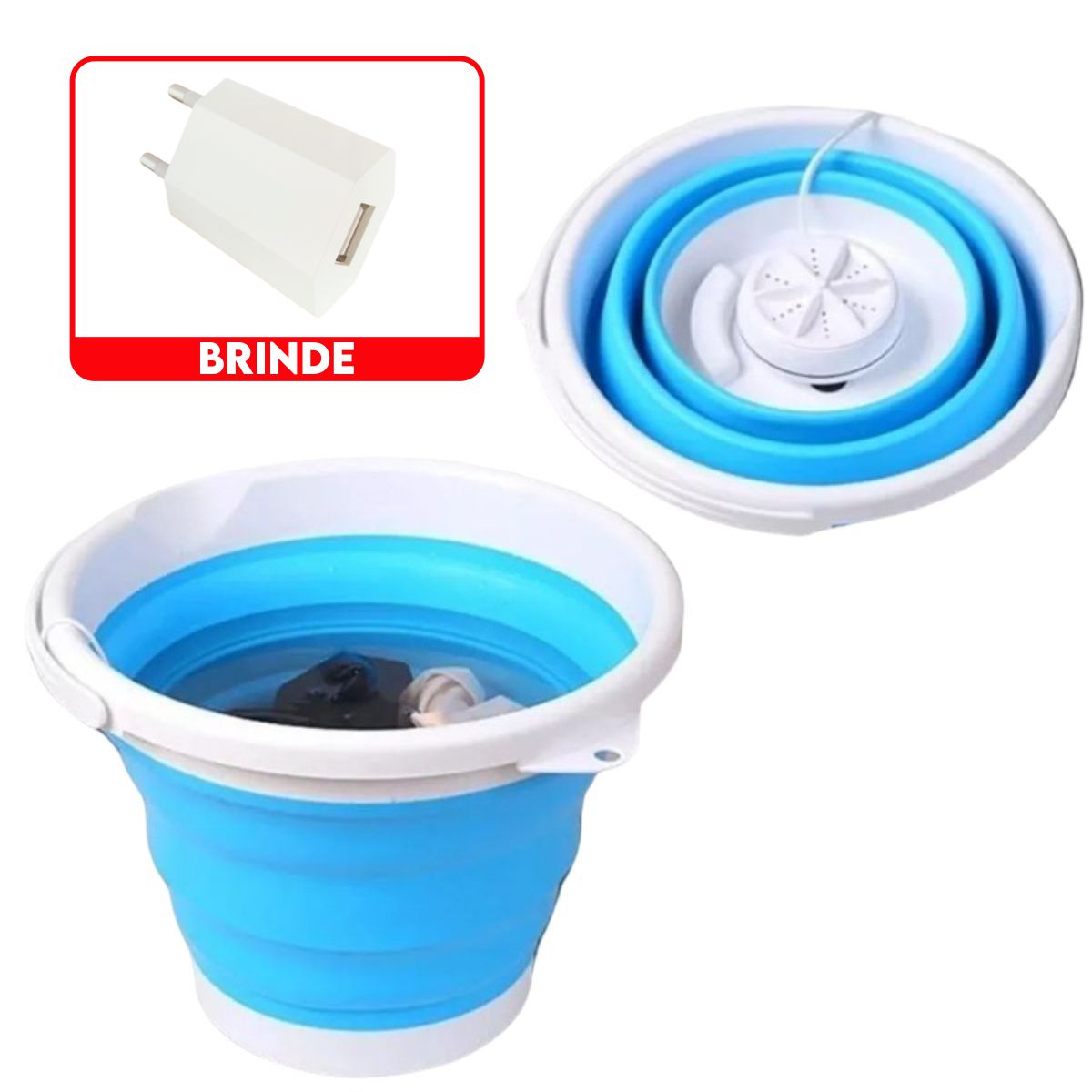 Kit Balde Retrátil 5L + Mini Máquina de Lavar Portátil